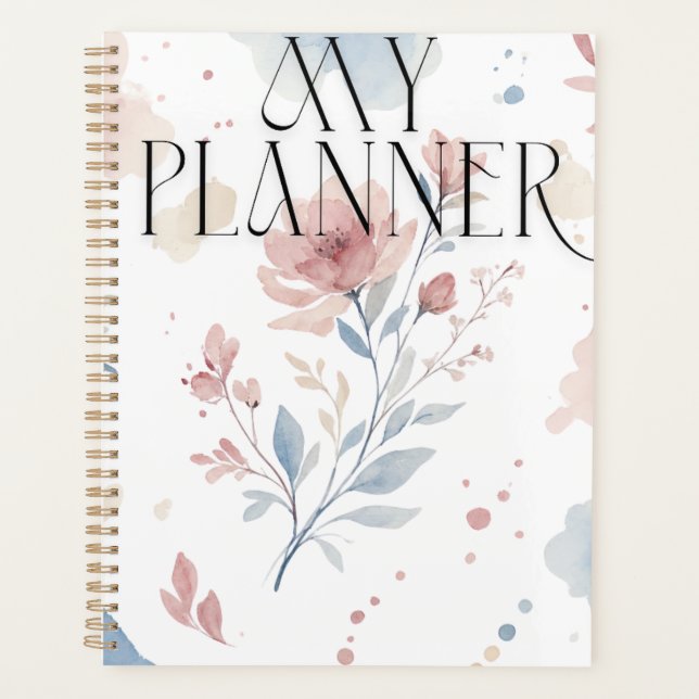 Eleganter Wasserfarben-Blumen-"Mein Planer" Planer (Vorderseite)