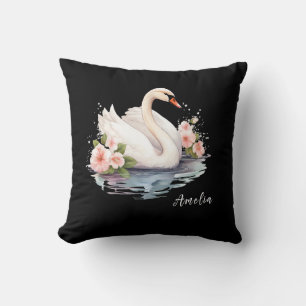 Eleganter Wasserfarben-Blumen-Schwarzer-Schwan-Toc Kissen