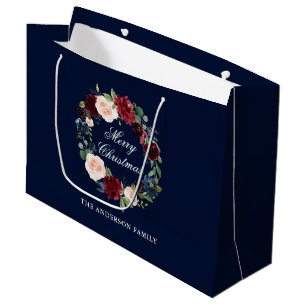 Eleganter Wasserfarben-Blumenkranz Frohe Weihnacht Große Geschenktüte