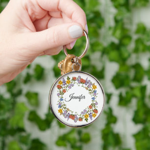 Eleganter Wasserfarben-Blumenname mit Personalisie Schlüsselanhänger