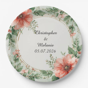 Eleganter Wasserfarben-Blumenrahmen  Pappteller