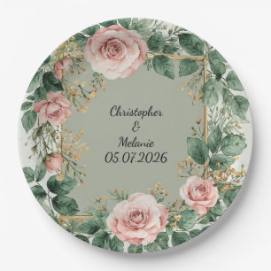Eleganter Wasserfarben-Blumenrahmen  Pappteller