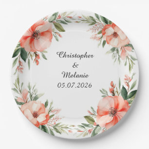 Eleganter Wasserfarben-Blumenrahmen Pappteller