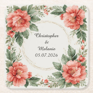 Eleganter Wasserfarben-Blumenrahmen Rechteckiger Pappuntersetzer
