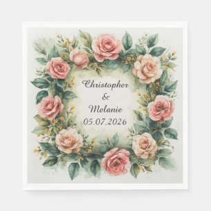 Eleganter Wasserfarben-Blumenrahmen Serviette