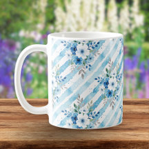 Eleganter Wasserfarben-Blumenstreifen Blau Cottage