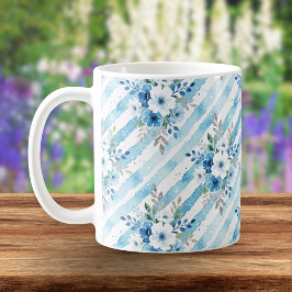 Eleganter Wasserfarben-Blumenstreifen Blau Cottage Kaffeetasse
