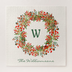Eleganter Wasserfarben-Grünkränze-Monogramm indivi Puzzle