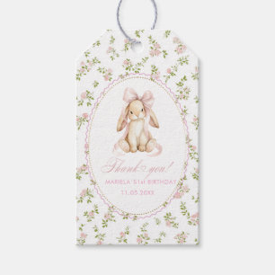 Eleganter Wasserfarben-Hase vintage-blumen 1. Gebu Geschenkanhänger
