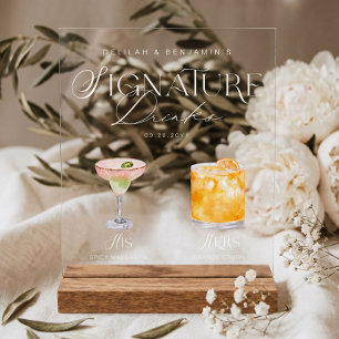 Eleganter Wasserfarben-His-Her-Signature-Drink-Hoc Acrylschild