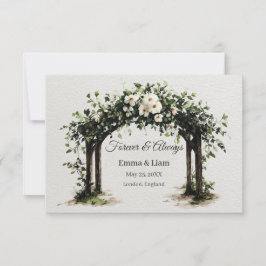 Eleganter Wasserfarben-Hochzeitsbogen mit weißen B Save The Date