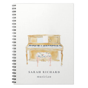 Eleganter Wasserfarben-Piano-Musiker Musiklehrer Notizblock