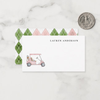 Eleganter Wasserfarben-Pink-Golfwagen Klein Mitteilungskarte