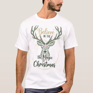 Eleganter Wasserfarben-Rentier-Kranz T-Shirt