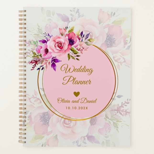 Eleganter Wasserfarben-Rosen-Organizer Planer (Vorderseite)