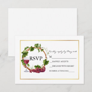 Eleganter Wasserfarben-Traubenrankenkranz Goldene  RSVP Karte