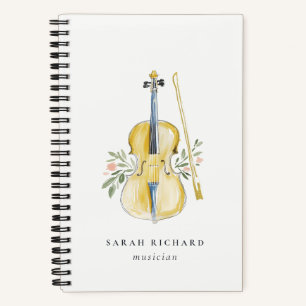 Eleganter Wasserfarben Violinmusiker Musiklehrer Notizbuch
