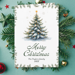 Eleganter Wasserfarben-Weihnachtsbaum Feiertagskarte