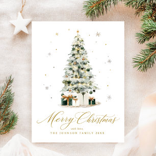 Eleganter Wasserfarben-Weihnachtsbaum Feiertagspostkarte