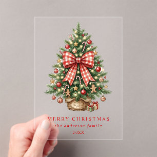 Eleganter Wasserfarben-Weihnachtsbaum mit rotem Gi Acryleinladungen