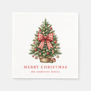 Eleganter Wasserfarben-Weihnachtsbaum mit rotem Gi Serviette