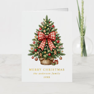 Eleganter Wasserfarben-Weihnachtsbaum mit roter Gi