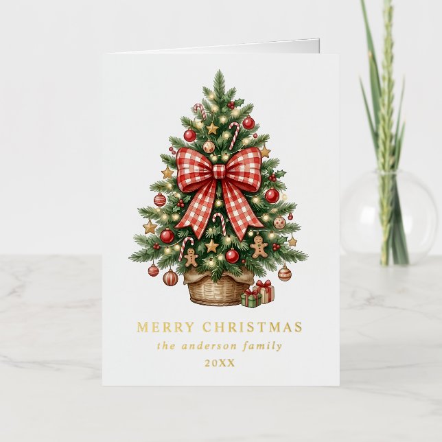 Eleganter Wasserfarben-Weihnachtsbaum mit roter Gi (Vorderseite)