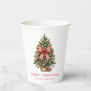 Eleganter Wasserfarben-Weihnachtsbaum mit roter Gi Pappbecher