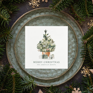 Eleganter Wasserfarben-Weihnachtsbaum Serviette