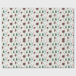 Eleganter Wasserfarben-Weihnachtsbaum und Poinsett Geschenkpapier