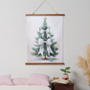 Eleganter Wasserfarben-Weihnachtsbaum-Wandtapete Wandteppich Mit Holzrahmen