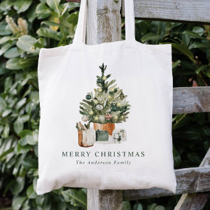 Eleganter Wasserfarben-Weihnachtsbaum Weihnachten Tragetasche