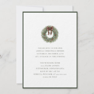 Eleganter Wasserfarben-Weihnachtskranz mit Karo-Sc Einladung