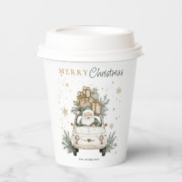 Eleganter Wasserfarben-Weihnachtsmann-Auto-Schnee- Pappbecher