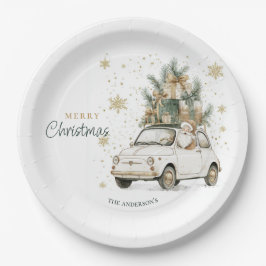 Eleganter Wasserfarben-Weihnachtsmann-Auto-Schnee- Pappteller