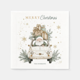 Eleganter Wasserfarben-Weihnachtsmann-Auto-Schnee- Serviette