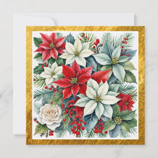 Eleganter Wasserfarben-Weihnachtsstern & Gold für Feiertagskarte