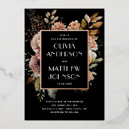 Eleganter Wasserfarbenfall Blütengold Schwarze Hoc Folieneinladung