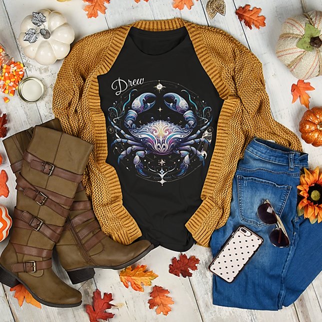 Eleganter Wasserfarbenkrebs Zodiac Custom T-Shirt (Von Creator hochgeladen)