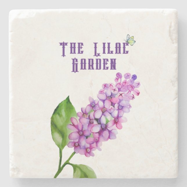 Eleganter Wasserfarbenlila-Zweig Steinuntersetzer (Vorderseite)