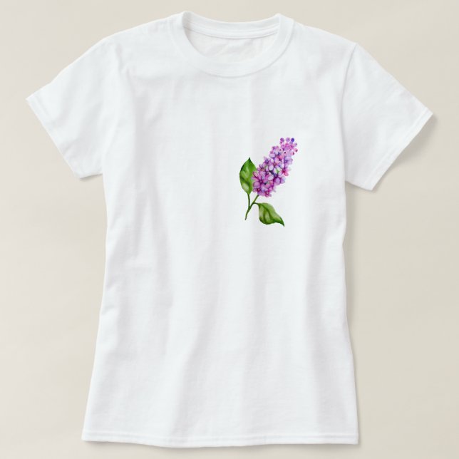 Eleganter Wasserfarbenlila-Zweig T-Shirt (Design vorne)