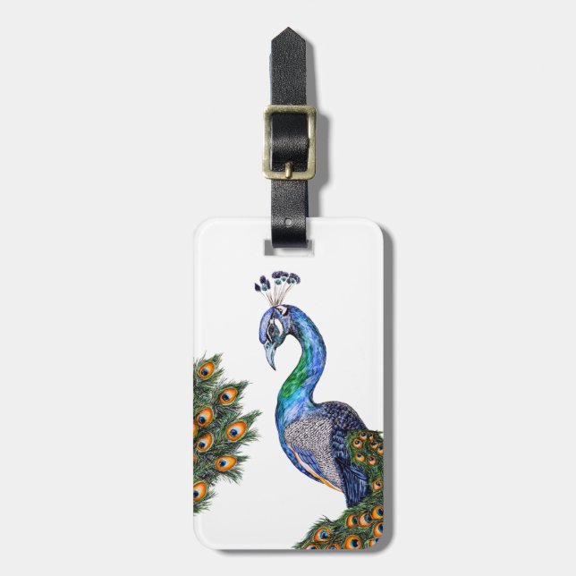 Eleganter Wasserfarbenpfau Gepäckanhänger (Vorderseite vertikal)