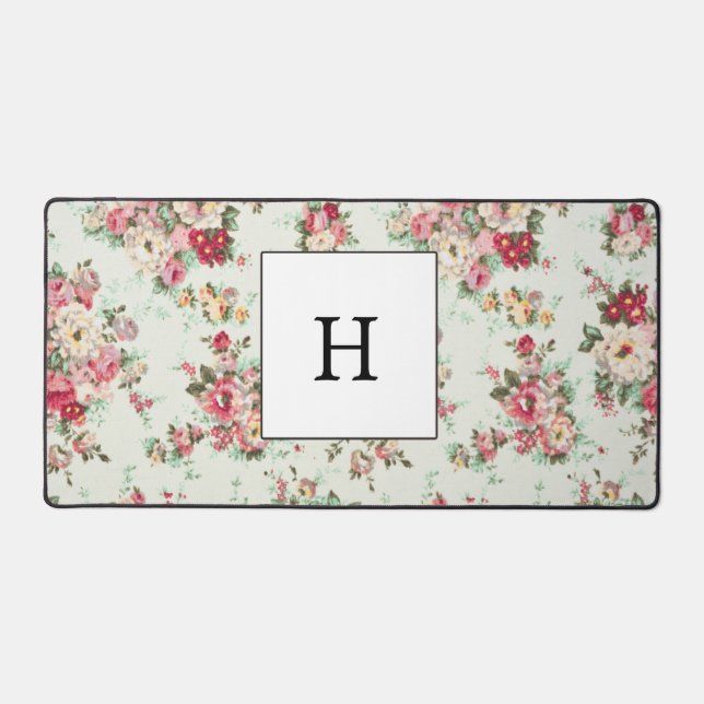 Eleganter Wasserkühler Monogrammierte Blumen Schreibtischunterlage (Vorderseite)