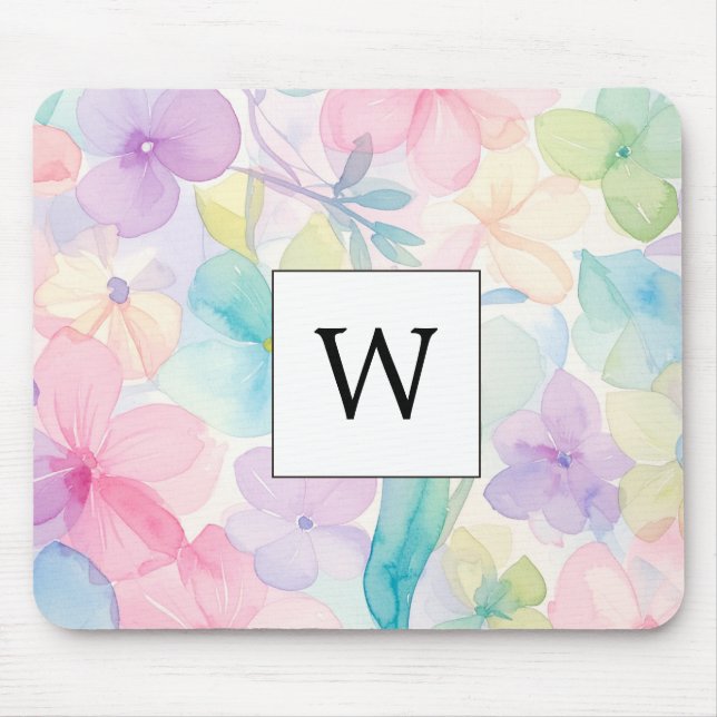 Eleganter Wasserspender Monogram-Blumen   Mousepad (Vorne)