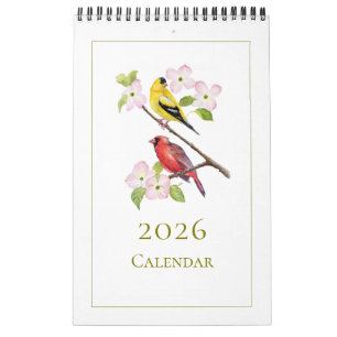Eleganter Watercolor Birds 2026 Kalender