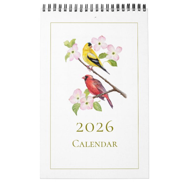 Eleganter Watercolor Birds 2026 Kalender (Titelbild)