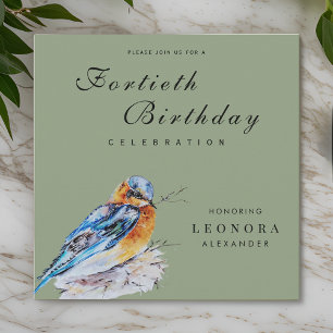 Eleganter Watercolor Bluebird Meilenstein Geburtst Einladung