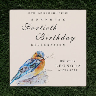 Eleganter Watercolor Bluebird Überraschung Geburts Einladung