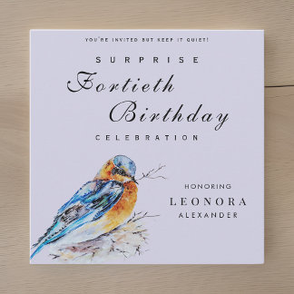 Eleganter Watercolor Bluebird Überraschung Geburts Einladung