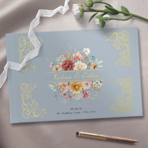 Eleganter Watercolor Blumengarten Hochzeit Gästebuch